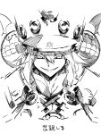  1girl bust cape familiar grin guilty_gear guilty_gear_xrd hat jin_(mugenjin) long_hair looking_at_viewer monochrome ramlethal_valentine sharp_teeth simple_background smile solo white_background 