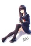  1girl absurdres allenes autographed black_hair highres original school_uniform serafuku solo thigh-highs 