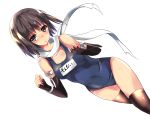  1girl brown_eyes brown_hair gloves highres kantai_collection scarf school_swimsuit sendai_(kantai_collection) shamuichi short_hair swimsuit thigh-highs two_side_up 