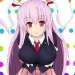  1girl animal_ears blazer breast_hold breasts crescent_moon large_breasts lavender_hair long_hair looking_at_viewer moon open_mouth rabbit_ears red_eyes reisen_udongein_inaba skirt solo sprout_(33510539) touhou 