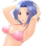  1girl bikini blue_hair breasts highres idolmaster miura_azusa red_eyes short_hair swimsuit takahirokun 