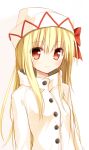  1girl blonde_hair hat lily_white long_hair looking_at_viewer red_eyes simple_background sketch smile solo touhou white_background yuuhagi_(amaretto-no-natsu) 