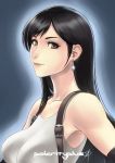  1girl daniel_macgregor earrings final_fantasy final_fantasy_vii jewelry long_hair signature solo suspenders tank_top tifa_lockhart 