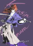  1boy dandyman-girl himura_kenshin japanese_clothes katana ponytail red_eyes redhead rurouni_kenshin scar solo sword weapon 