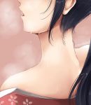  1girl akatsuki_matsumoto bare_shoulders black_hair close-up dripping head_out_of_frame houshou_(kantai_collection) japanese_clothes kantai_collection kimono lips long_hair nape solo steam sweat sweating twitter_username 
