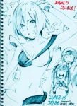  3girls alternate_costume artist_name bangle bikini bracelet camera dated embarrassed hairband heart himekaidou_hatate jewelry komeiji_satori mirror monochrome mound_of_venus multiple_girls open_mouth ribbon savan shiki_eiki short_hair sketch smile swimsuit thank_you touhou twintails 