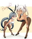  animal_ears bare_shoulders breasts bunny_girl bunny_tail bunnysuit character_request cleavage detached_collar ikeshita_moyuko kantai_collection long_hair multiple_girls musashi_(kantai_collection) pantyhose rabbit_ears short_hair tail wrist_cuffs 