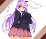  1girl animal_ears blazer breasts large_breasts lavender_hair long_hair looking_at_viewer looking_down rabbit_ears red_eyes reisen_udongein_inaba skirt smile solo sprout_(33510539) touhou 