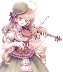  1girl blonde_hair dress instrument long_hair plastic_moon ribbon violin 