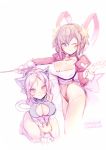  2girls absurdres animal_ears blue_eyes breasts cat_ears cat_tail character_request cleavage copyright_request hair_ornament highres multiple_girls one_eye_closed purple_hair rabbit_ears redhead rondo_bell tagme tail violet_eyes 