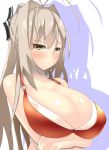  1girl amagi_brilliant_park antenna_hair bikini blonde_hair breasts brown_eyes bust cleavage female highres huge_breasts long_hair looking_at_viewer o-ring_top ordures sento_isuzu shadow simple_background solo swimsuit white_background 