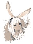  1girl animal_ears dark_skin final_fantasy junwool monochrome rabbit_ears short_hair simple_background sketch solo viera white_background 