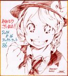 1girl alternate_costume alternate_hair_length alternate_hairstyle artist_name bow braid clenched_hand dated hair_bow hat kirisame_marisa monochrome necktie open_mouth savan short_hair sketch smile solo star star-shaped_pupils symbol-shaped_pupils thank_you touhou 