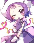  1girl blush ojamajo_doremi purple_hair segawa_onpu short_hair side_ponytail sketch smile solo violet_eyes winking 