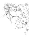  1boy 1girl adam_taurus blake_belladonna closed_eyes couple kiss monochrome rwby signalkj sketch white_background 