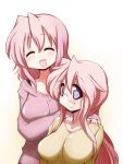  2girls closed_eyes glasses long_hair lucky_star mizushima_(p201112) mother_and_daughter multiple_girls pink_hair short_hair smile sweater takara_miyuki takara_yukari violet_eyes 