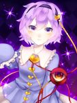  1girl bow hair_bow komeiji_satori kururu_(koisi122) purple_hair sash short_hair solo sparkle third_eye touhou violet_eyes wide_sleeves 