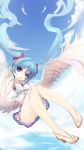  1girl aqua_hair blue_eyes clouds floating_hair hatsune_miku highres if_(asita) long_hair open_mouth sandals skirt sky solo twintails very_long_hair vocaloid wings 