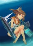  1girl bare_shoulders brown_eyes brown_hair hiememiko highres i-401_(kantai_collection) kantai_collection looking_at_viewer ponytail school_swimsuit short_hair short_ponytail submarine swimsuit swimsuit_under_clothes torpedo underwater 