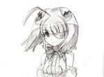  1girl ahoge eyepatch monochrome necktie otomedius short_hair sketch tita_nium traditional_media 