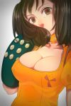  1girl bodysuit brown_eyes brown_hair diane_(nanatsu_no_taizai) eyelashes female giantess gloves heart heart-shaped_pupils nanatsu_no_taizai short_hair solo symbol-shaped_pupils twintails 