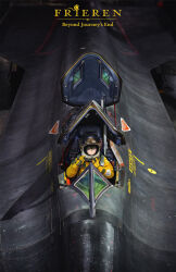  1girl absurdres aircraft airplane green_hair highres looking_at_viewer mecha_pilot_suit military open_cockpit sitting solo sousou_no_frieren sr-71_blackbird tiewan ubel_(sousou_no_frieren) violet_eyes 