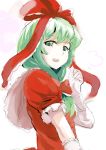  1girl bow bust dress elbow_gloves front_ponytail gloves green_eyes green_hair hair_bow kagiyama_hina looking_at_viewer open_mouth puffy_short_sleeves puffy_sleeves red_dress short_sleeves sinzan sketch smile solo touhou white_gloves 