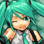  1girl choutako detached_sleeves green_eyes green_hair hatsune_miku lowres necktie one_eye_closed open_mouth solo twintails vocaloid 