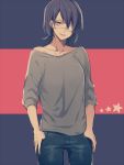  casual earrings eyepatch hands_in_pockets headgear_removed jewelry kantai_collection lips off_shoulder solo tenryuu_(kantai_collection) yellow_eyes yue_teitoku 