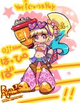  1girl agawa_ryou android aqua_hair arm_cannon bag bangs blonde_hair blunt_bangs commentary_request denim denim_shorts gradient_hair hair_ornament hand_on_hip handbag heart-shaped_sunglasses leopard_print long_hair multicolored_eyes multicolored_hair multiple_girls pantyhose pink_eyes ponytail robot_joints rockman rockman_(classic) roll short_shorts shorts solo sunglasses sunglasses_on_head symbol-shaped_pupils translation_request tubetop union_jack weapon yellow_eyes 