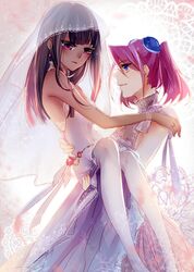  2girls anyezi dress hiiragi_yuzu kotsu_masumi multiple_girls pantyhose wedding_dress white_legwear wife_and_wife yuri yuu-gi-ou yuu-gi-ou_arc-v 