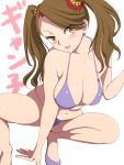  1girl bikini breasts brown_eyes brown_hair cleavage gundam gundam_build_fighters gundam_build_fighters_try high_heels niwatori_kokezou sazaki_kaoruko squatting swimsuit twintails 