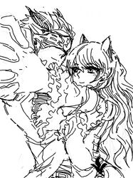  1boy 1girl adam_taurus blake_belladonna couple dancing monochrome rwby signalkj sketch smile white_background 