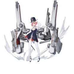  1girl arm_up artist_request black_shoes blue_dress blue_eyes blue_hat cane criss-cross_halter detached_sleeves dress hair_between_eyes halter_dress halterneck hand_up hat high_heels highres holding holding_cane jean_bart_(warship_girls_r) looking_to_the_side official_art pink_hair rigging shoes short_hair solo tall_hat thigh-highs transparent_background warship_girls_r white_thighhighs 