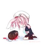  1girl animal_ears bunny_tail chibi gradient_hair harusame_(kantai_collection) hat kantai_collection multicolored_hair pink_eyes pink_hair rabbit_ears solo tail tears yonerinoko_(banberabu) 