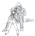  1boy 1girl hair_brushing monochrome mouth_hold neo_(rwby) roman_torchwick rwby signalkj sketch white_background 