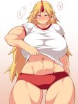  1girl abs blonde_hair blush buruma gym_uniform horn hoshiguma_yuugi huge_breasts long_hair muscle pointy_ears red_eyes solo touhou ushi very_long_hair 