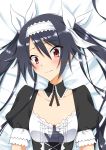  1girl bed_sheet black_hair bow bust hair_bow highres long_hair maid ore_twintail_ni_narimasu red_eyes solo tagme tsube_aika twintails yuto_(dialique) 