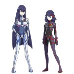  2girls adapted_costume black_hair bodysuit junketsu kill_la_kill kiryuuin_satsuki long_hair matoi_ryuuko multiple_girls neon_genesis_evangelion plugsuit senketsu short_hair uri_(uryu002) 