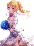  1girl ayase_eli blonde_hair blue_eyes bouquet bride dress elbow_gloves flower gloves imi_fumei long_hair love_live!_school_idol_project ponytail smile solo thigh-highs wedding_dress 