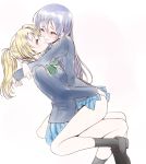  2girls ayase_eli blonde_hair blush closed_eyes frapowa hug long_hair love_live!_school_idol_project multiple_girls school_uniform skirt smile sonoda_umi yuri 