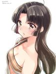  1girl ahoge black_hair breasts brown_eyes cleavage from_above kantai_collection ko_ru_ri long_hair looking_at_viewer shouhou_(kantai_collection) sketch solo 