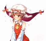  2girls alternate_hairstyle ascot bare_shoulders blush brown_hair detached_sleeves embarrassed gap gloves hair_tubes hakurei_reimu hat hat_removed hat_ribbon headwear_removed headwear_switch heart mob_cap multiple_girls playing_with_another&#039;s_hair red_eyes ribbon shinoba short_hair simple_background touhou tsurime white_background yakumo_yukari 