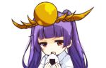  androgynous animated animated_gif bangs blunt_bangs blush eating food haori headpiece highres holding japanese_clothes long_hair open_mouth pikomarie purple_hair puzzle_&amp;_dragons red_eyes simple_background solo twintails white_background yomi_(p&amp;d) 