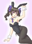  1girl alternate_costume animal_ears black_hair black_legwear blush breasts bunnysuit detached_collar gomi_(gomitin) himekaidou_hatate long_hair looking_at_viewer necktie pantyhose pointy_ears rabbit_ears simple_background sketch solo touhou violet_eyes wrist_cuffs 