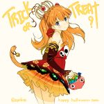  1girl blue_eyes candy cat_tail hair_ornament halloween kemonomimi_mode looking_at_viewer neon_genesis_evangelion orange_hair skirt solo souryuu_asuka_langley tail trick_or_treat zpolice 