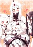  4girls :d airfield_hime battleship-symbiotic_hime black_dress black_hair blush breasts carrying claws closed_eyes dress drooling heart horn horns huge_breasts kantai_collection mittens multiple_girls northern_ocean_hime open_mouth ransusan seaport_hime shinkaisei-kan sleeping smile white_dress white_hair white_skin 