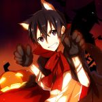  1boy animal_ears black_eyes black_hair cape gloves grin jack-o&#039;-lantern jianmo_sl kirito paw_gloves short_hair smile sword_art_online wolf_ears 