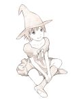  1girl hat monochrome original sketch solo traditional_media witch_hat yoshitomi_akihito 