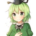 1girl blush green_eyes green_hair hat shinoba short_hair smile soga_no_tojiko solo tate_eboshi touhou 